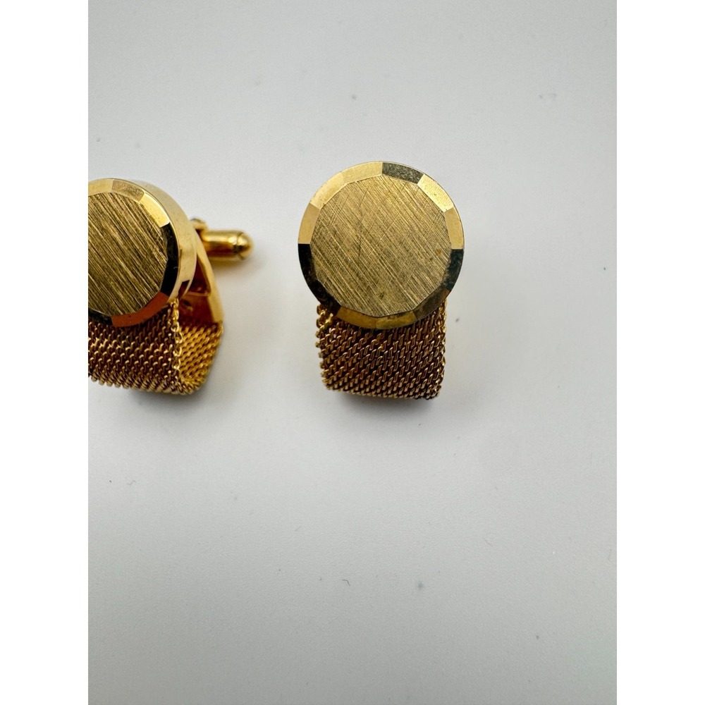 Vintage Anson Cufflinks Mesh Gold Tone Brushed Sunburst MCM - Picture 2 of 10